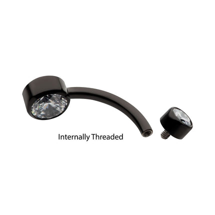 Invictus Black PVD Titanium Internally Threaded Bezel Set Double CZ Smooth Rounded Back Fixed Bottom Navel Ring