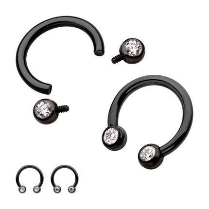 Invictus Black PVD Titanium Internally Threaded Forward Facing Bezel Set Round Gem Circular Barbell