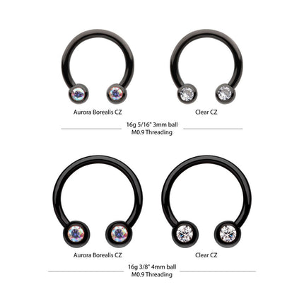 Invictus Black PVD Titanium Internally Threaded Forward Facing Bezel Set Round Gem Circular Barbell