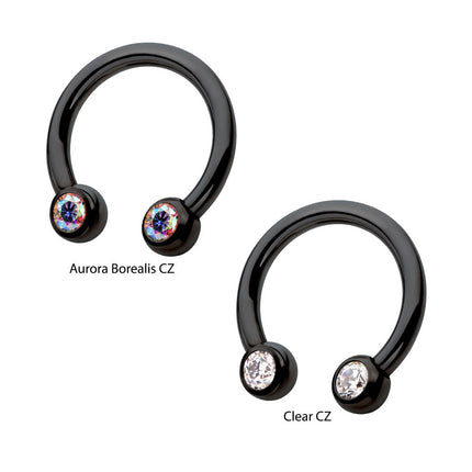 Invictus Black PVD Titanium Internally Threaded Forward Facing Bezel Set Round Gem Circular Barbell