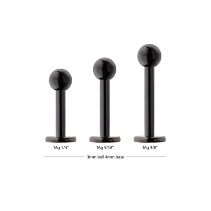 Invictus Black PVD Titanium Internally Threaded Labret with 3mm ball and 4mm base