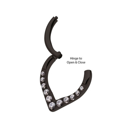 Invictus Black PVD Titanium CNC Set Gem Front Facing Teardrop Shape Hinged Segment Clicker