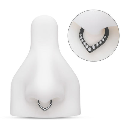Invictus Black PVD Titanium CNC Set Gem Front Facing Teardrop Shape Hinged Segment Clicker