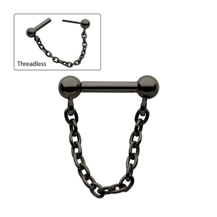 Invictus Black PVD Titanium Dangle Chain on a One Side Threadless, One Side Fixed Bar with Ball ends