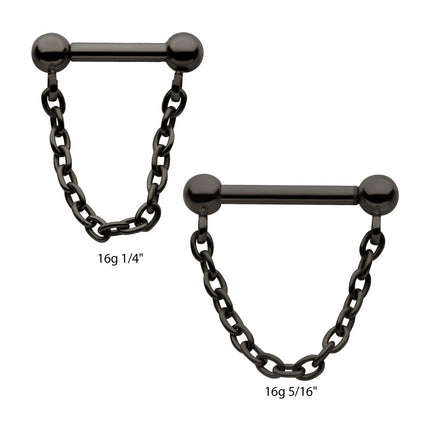 Invictus Black PVD Titanium Dangle Chain on a One Side Threadless, One Side Fixed Bar with Ball ends