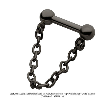 Invictus Black PVD Titanium Dangle Chain on a One Side Threadless, One Side Fixed Bar with Ball ends