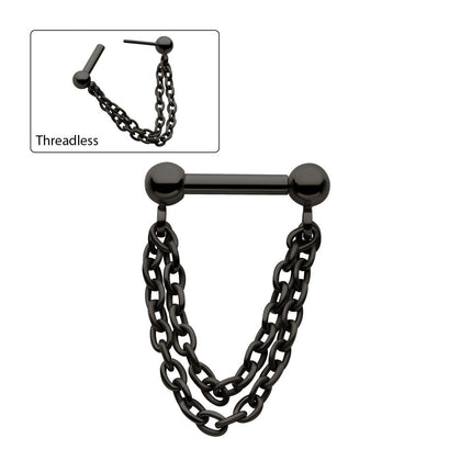Invictus Black PVD Titanium 2 Tier Chains on a One Side Threadless, One Side Fixed Bar with Ball ends