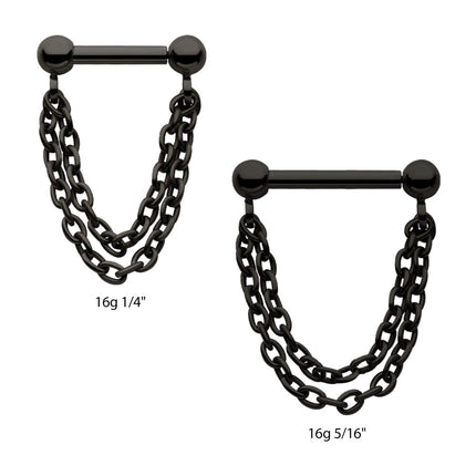 Invictus Black PVD Titanium 2 Tier Chains on a One Side Threadless, One Side Fixed Bar with Ball ends