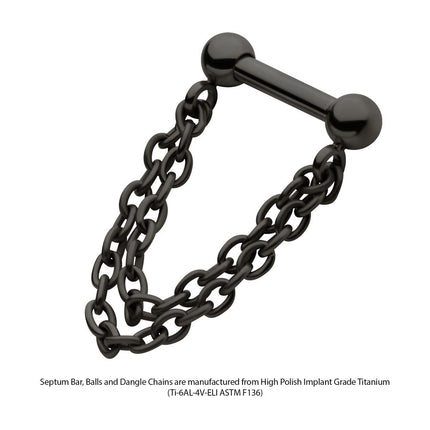 Invictus Black PVD Titanium 2 Tier Chains on a One Side Threadless, One Side Fixed Bar with Ball ends