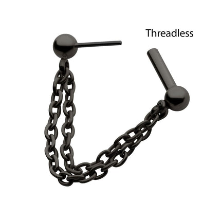 Invictus Black PVD Titanium 2 Tier Chains on a One Side Threadless, One Side Fixed Bar with Ball ends