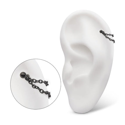 Invictus Black PVD Titanium 2 Tier Chains on a One Side Threadless, One Side Fixed Bar with Ball ends