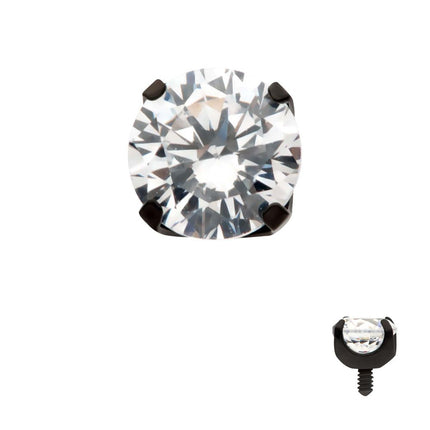Invictus Black PVD Titanium Internally Threaded 4-Prong CZ Front Facing Top