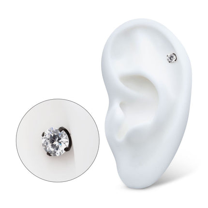 Invictus Black PVD Titanium Internally Threaded 4-Prong CZ Front Facing Top