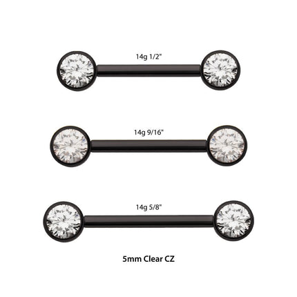 Invictus Black PVD Titanium Internally Threaded Bezel Set Gem End Nipple Barbell (One Side Fixed, One Side Internally Threaded ) | Sold by piece