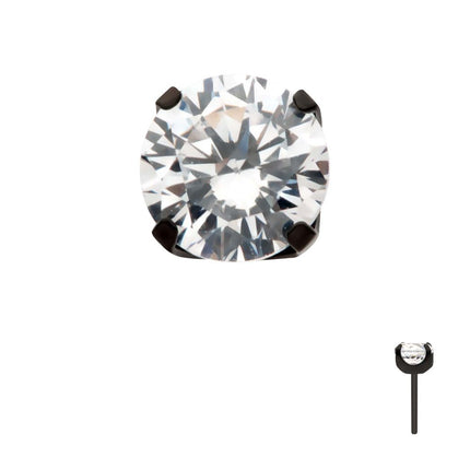 Invictus Black PVD Titanium Threadless 4-Prong CZ Front Facing Top