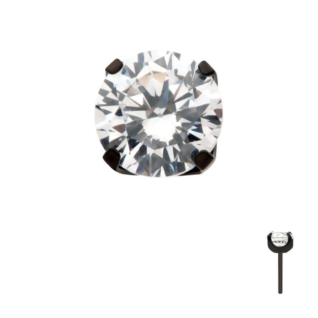 Invictus Black PVD Titanium Threadless 4-Prong CZ Front Facing Top