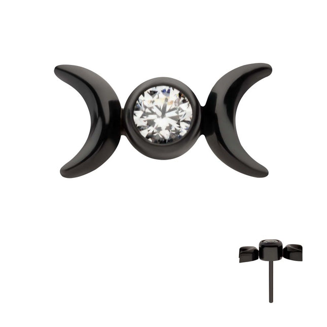 Invictus Black PVD Titanium Threadless Bezel Set CZ Triple Moon Phase Top