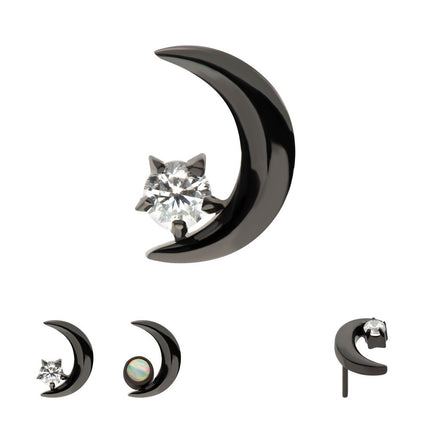 Invictus Black PVD Titanium Threadless Crescent Moon with CZ/Opal Top