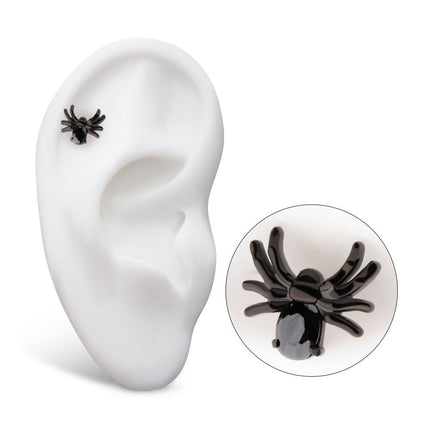 Invictus Black PVD Titanium Threadless Prong Set Oval Gem Spider Top