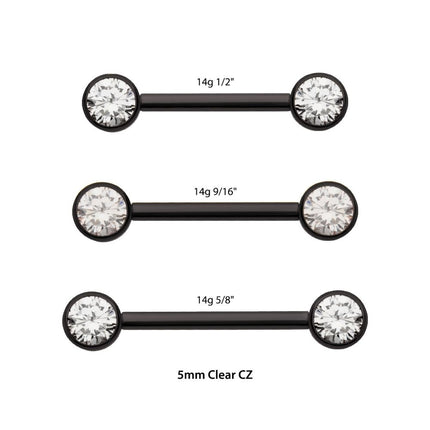 Invictus Black PVD Titanium Threadless Bezel Set Gem End Nipple Barbell (One Side Fixed, One Side Threadless ) | Sold by piece