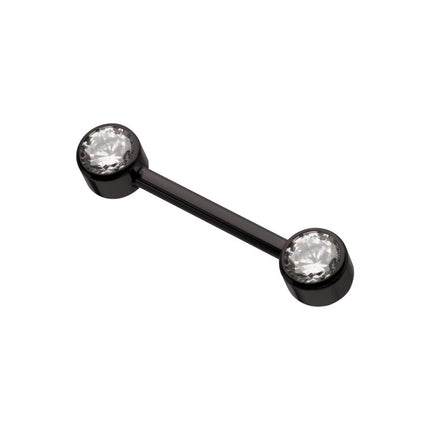 Invictus Black PVD Titanium Threadless Bezel Set Gem End Nipple Barbell (One Side Fixed, One Side Threadless ) | Sold by piece