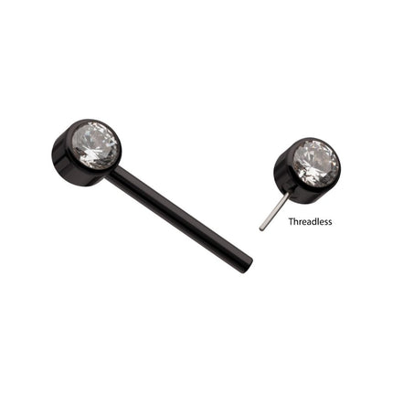 Invictus Black PVD Titanium Threadless Bezel Set Gem End Nipple Barbell (One Side Fixed, One Side Threadless ) | Sold by piece