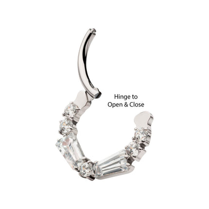 Invictus Titanium Clustered Prong Set Baguette & Round CZ Front Facing Hinged Segment Clicker