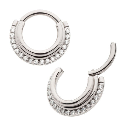 Invictus Titanium Triple Stacked Front Facing Hinged Segment Clicker with CNC Set 1mm Full Clear CZ