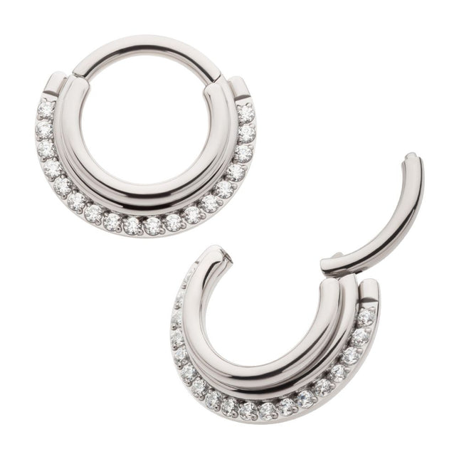 Invictus Titanium Triple Stacked Front Facing Hinged Segment Clicker with CNC Set 1mm Full Clear CZ