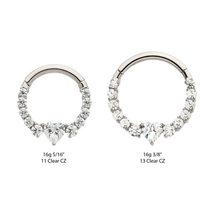 Invictus Titanium Clustered Prong Set Round CZ with Center Heart CZ Front Facing Hinged Segment Clicker