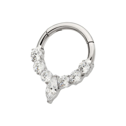 Invictus Titanium Clustered Prong Set Round CZ with Center Marquise CZ Front Facing Hinged Segment Clicker