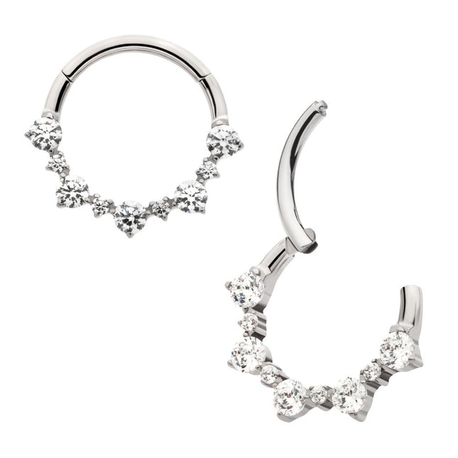 Invictus Titanium Clustered Prong Set 1mm and 2mm Round CZ Front Facing Hinged Segment Clicker