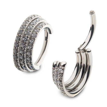 Invictus 16g Titanium with Pave Set 48 Round Clear CZ Triple Stacked Side Facing Hinged Segment Clicker