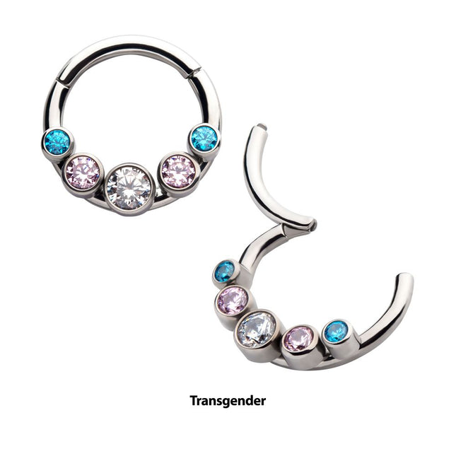 Invictus Titanium with Transgender Bezel Set CZ 5-Cluster Front Facing Hinged Segment Clicker
