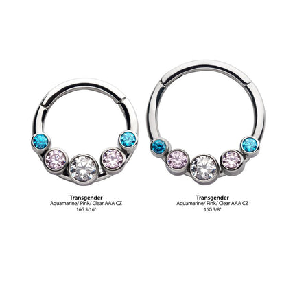 Invictus Titanium with Transgender Bezel Set CZ 5-Cluster Front Facing Hinged Segment Clicker