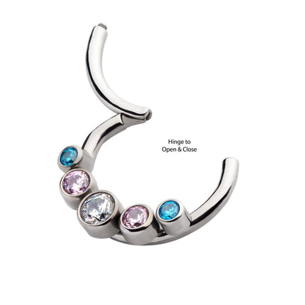 Invictus Titanium with Transgender Bezel Set CZ 5-Cluster Front Facing Hinged Segment Clicker