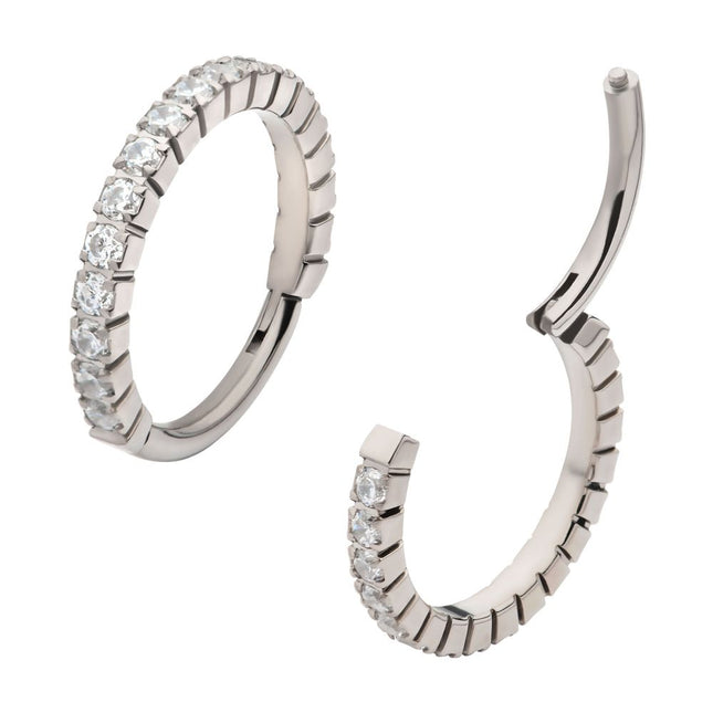 Invictus Titanium with Prong Set Full Clear CZ Side Facing Hinged Segment Clicker