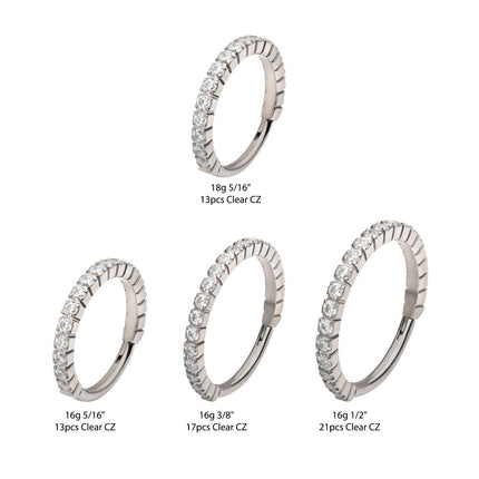 Invictus Titanium with Prong Set Full Clear CZ Side Facing Hinged Segment Clicker