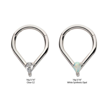 Invictus Titanium with Prong Set Teardrop CZ/Opal Front Facing Hinged Segment Clicker