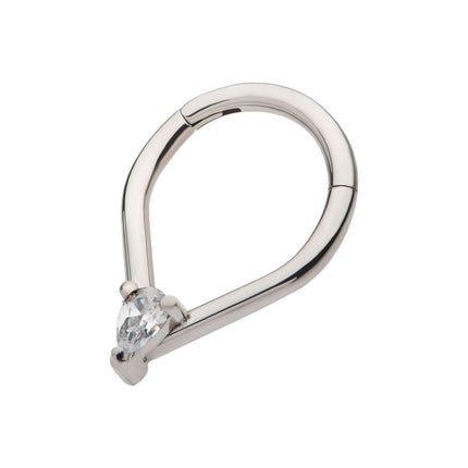 Invictus Titanium with Prong Set Teardrop CZ/Opal Front Facing Hinged Segment Clicker