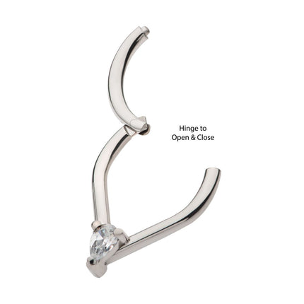 Invictus Titanium with Prong Set Teardrop CZ/Opal Front Facing Hinged Segment Clicker