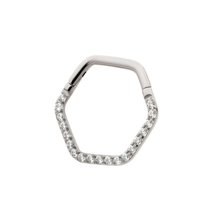 Invictus Titanium with 1mm CNC Set Clear CZ Eternity Hexagon Shape Front Facing Hinged Segment Clicker