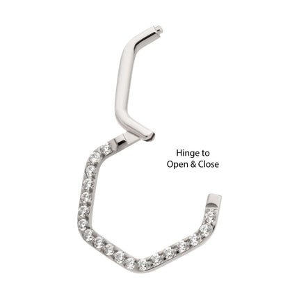 Invictus Titanium with 1mm CNC Set Clear CZ Eternity Hexagon Shape Front Facing Hinged Segment Clicker