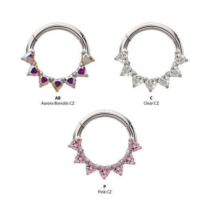 Invictus Titanium Seven Heart-Cut Gem Front Facing Hinged Segment Clicker