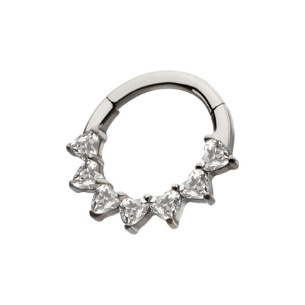 Invictus Titanium Seven Heart-Cut Gem Front Facing Hinged Segment Clicker