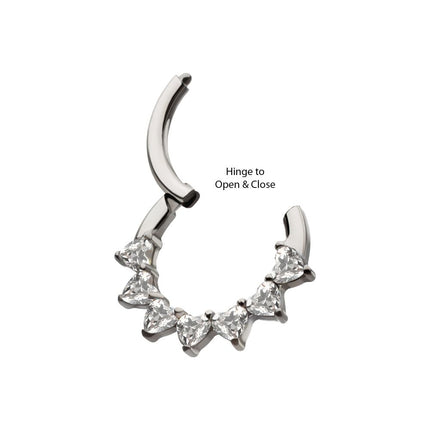 Invictus Titanium Seven Heart-Cut Gem Front Facing Hinged Segment Clicker