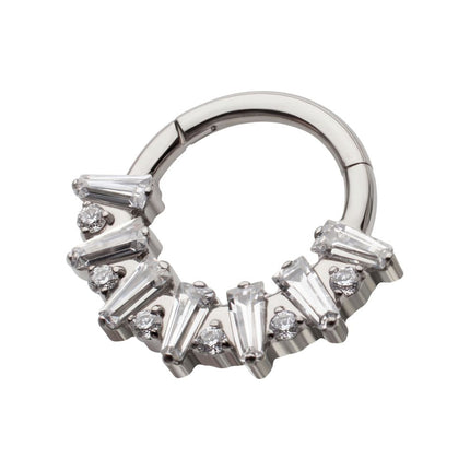 Invictus Titanium Baguette Crown Prong Set Gem Cluster Front Facing Hinged Segment Clicker