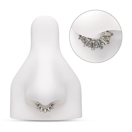 Invictus Titanium Baguette Crown Prong Set Gem Cluster Front Facing Hinged Segment Clicker