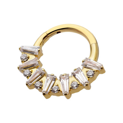 Invictus 24Kt Gold PVD Titanium Baguette Crown Prong Set Gem Cluster Front Facing Hinged Segment Clicker