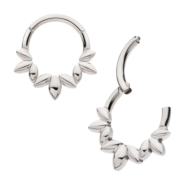 Invictus Titanium Clustered 3-Petal Flower Front Facing Hinged Segment Clicker